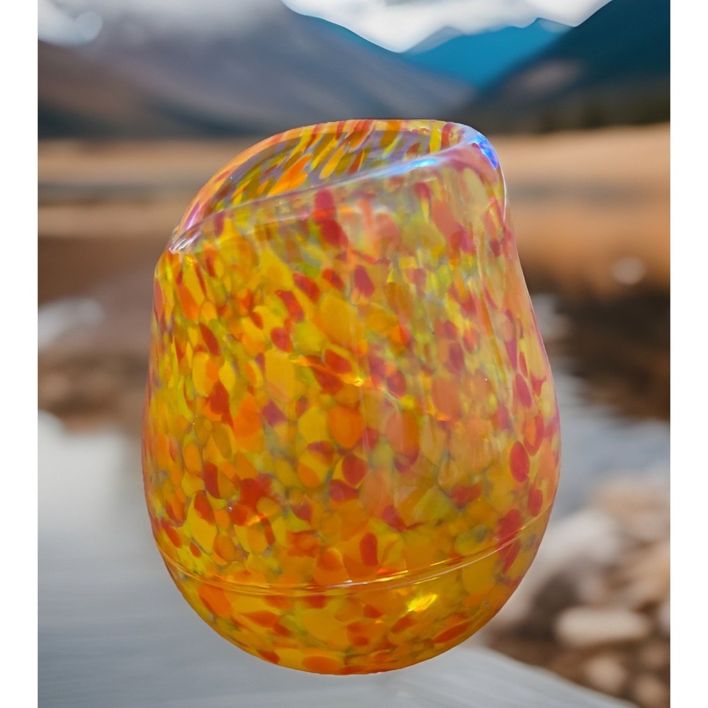 Art‎ Deco Hand Blown applied swirl End for of Day Spatter Glass Vase Jar Orange